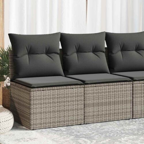 4-Piece Garden Sofa Set with Cushions Grey Poly Rattan Acacia - Image 2