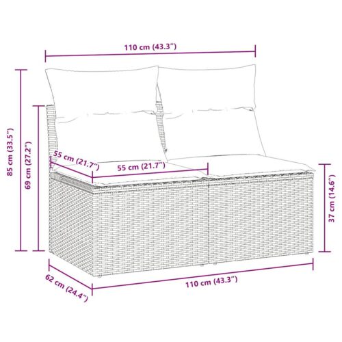 4-Piece Garden Sofa Set with Cushions Grey Poly Rattan Acacia - Image 6