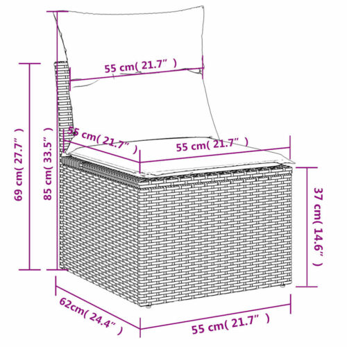 4-Piece Garden Sofa Set with Cushions Grey Poly Rattan Acacia - Image 7