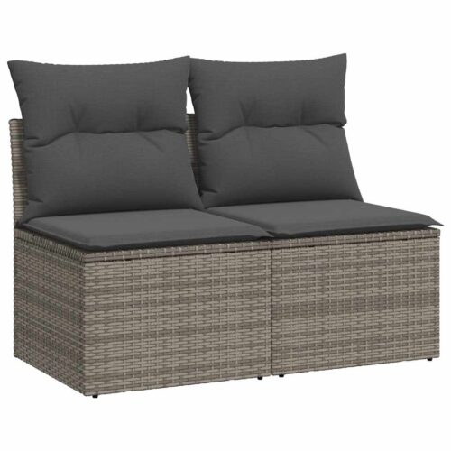 4-Piece Garden Sofa Set with Cushions Grey Poly Rattan Acacia - Image 9
