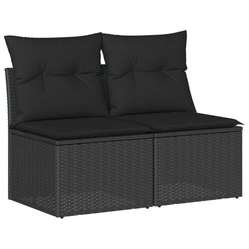 4-Piece Garden Sofa Set with Cushions Black Poly Rattan Acacia
