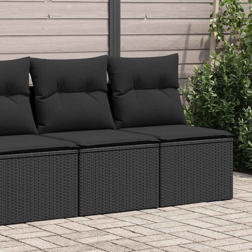 4-Piece Garden Sofa Set with Cushions Black Poly Rattan Acacia - Image 2