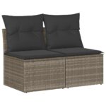 4-Piece Garden Sofa Set with Cushions Grey Poly Rattan Acacia