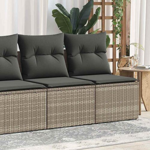 4-Piece Garden Sofa Set with Cushions Grey Poly Rattan Acacia - Image 2