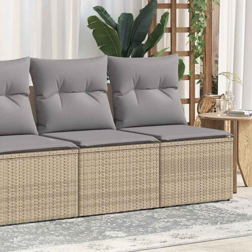 4-Piece Garden Sofa Set with Cushions Beige Poly Rattan Acacia - Image 2