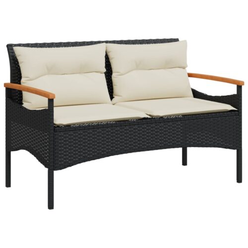 Garden Bench with Cushions 116x62.5x74cm Black Poly Rattan - Image 11