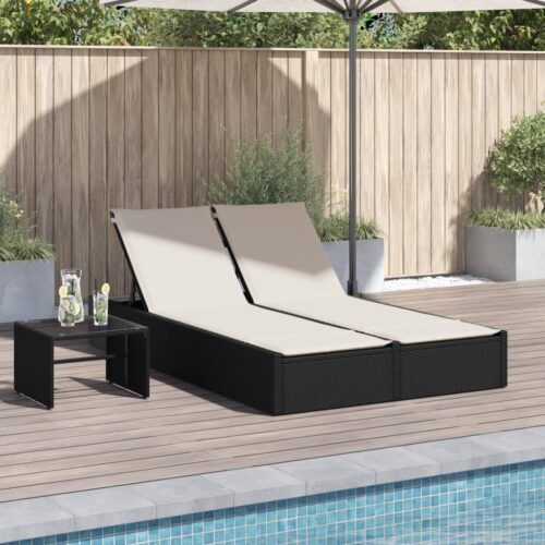 Double Sun Lounger with Cushions Black Poly Rattan - Image 2