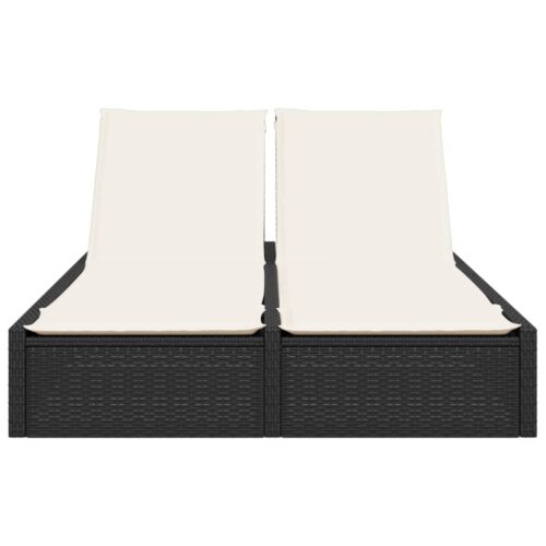 Double Sun Lounger with Cushions Black Poly Rattan - Image 3