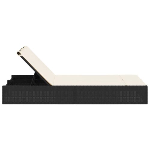 Double Sun Lounger with Cushions Black Poly Rattan - Image 4