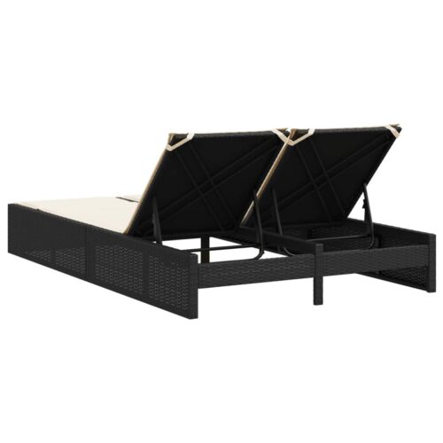 Double Sun Lounger with Cushions Black Poly Rattan - Image 5