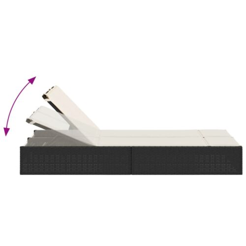 Double Sun Lounger with Cushions Black Poly Rattan - Image 6