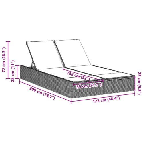 Double Sun Lounger with Cushions Black Poly Rattan - Image 8
