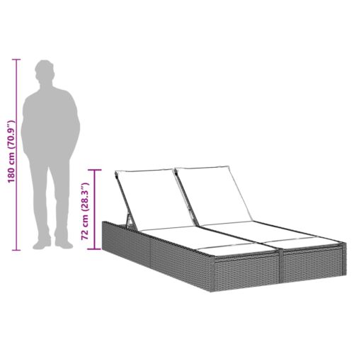 Double Sun Lounger with Cushions Black Poly Rattan - Image 9