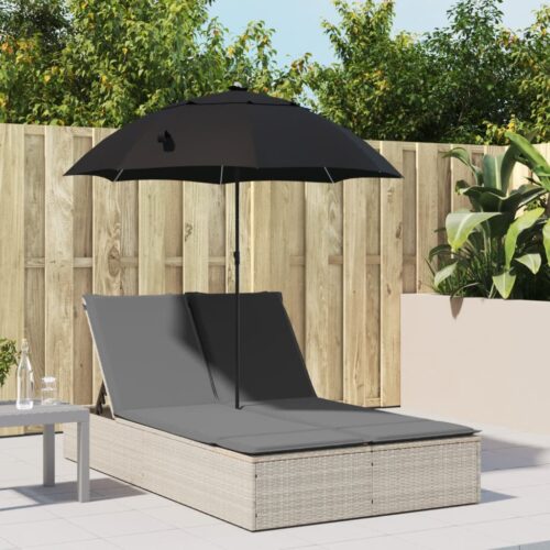 Double Sun Lounger with Cushions Parasol Light Grey Poly Rattan - Image 2