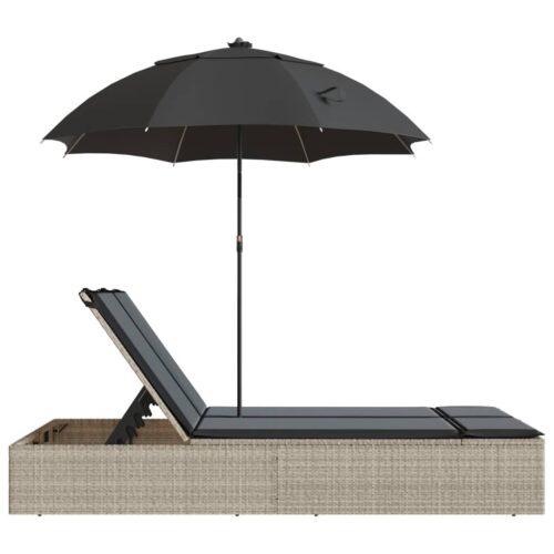 Double Sun Lounger with Cushions Parasol Light Grey Poly Rattan - Image 5