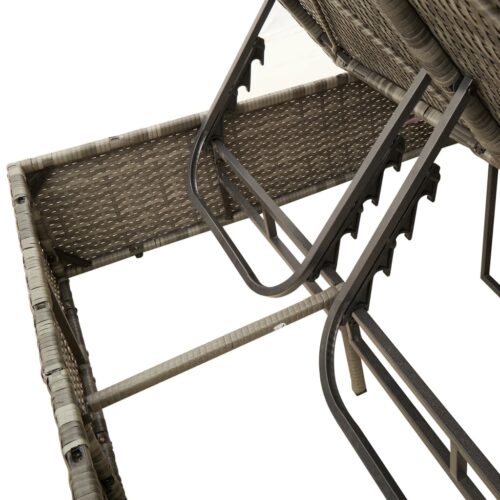 Double Sun Lounger with Cushions Parasol Light Grey Poly Rattan - Image 8