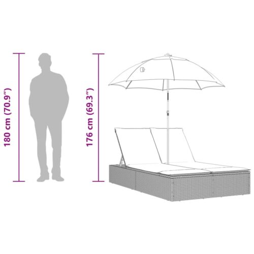 Double Sun Lounger with Cushions Parasol Light Grey Poly Rattan - Image 10