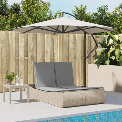 Double Sun Lounger with Cushions Beige Poly Rattan - Image 3