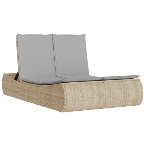 Double Sun Lounger with Cushions Beige Poly Rattan - Image 11