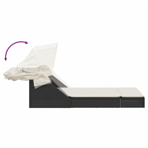 Double Canopy Sun Lounger with Cushions Black Poly Rattan - Image 6