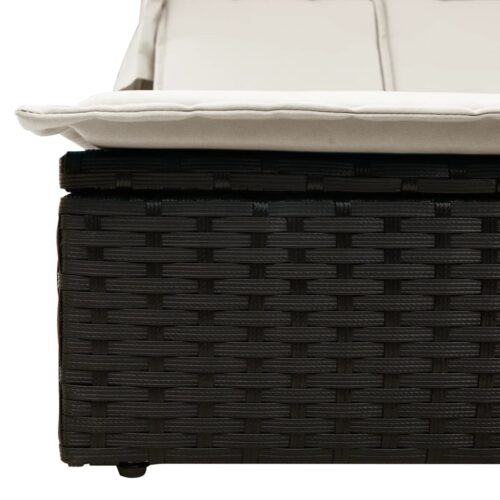 Double Canopy Sun Lounger with Cushions Black Poly Rattan - Image 7