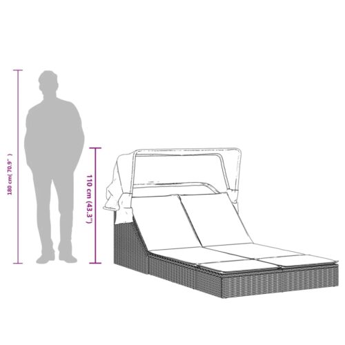 Double Canopy Sun Lounger with Cushions Black Poly Rattan - Image 9