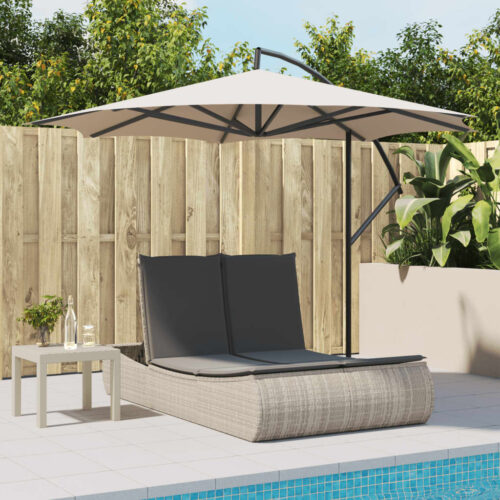 Double Sun Lounger with Cushions Light Grey Poly Rattan - Image 3