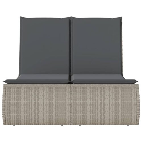 Double Sun Lounger with Cushions Light Grey Poly Rattan - Image 4