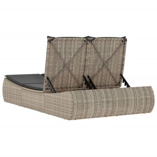 Double Sun Lounger with Cushions Light Grey Poly Rattan - Image 6