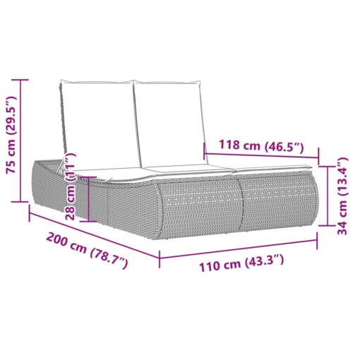 Double Sun Lounger with Cushions Light Grey Poly Rattan - Image 9