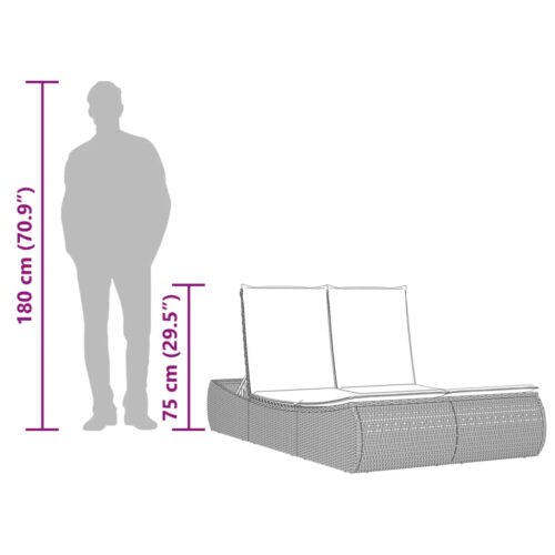 Double Sun Lounger with Cushions Light Grey Poly Rattan - Image 10