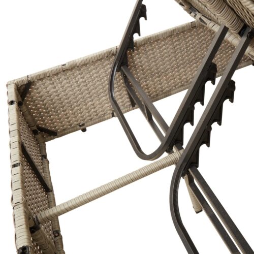 Double Sun Lounger with Roof and Curtains Light Grey Poly Rattan - Image 8