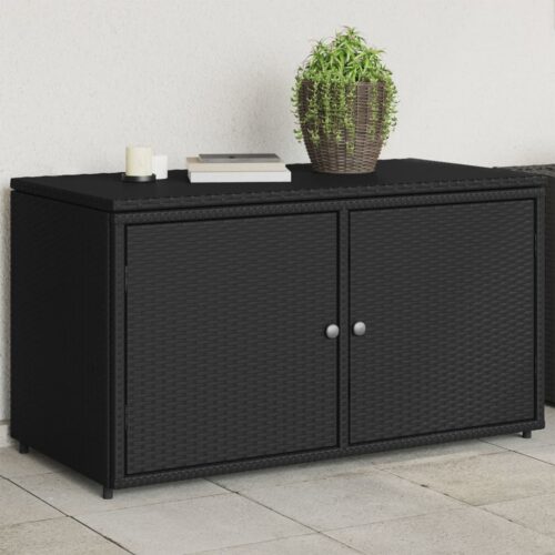 Garden Storage Cabinet Black 110x55x60.5cm Poly Rattan - Image 2