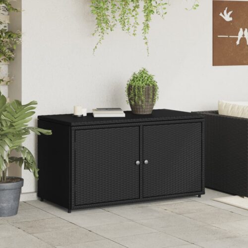Garden Storage Cabinet Black 110x55x60.5cm Poly Rattan - Image 3