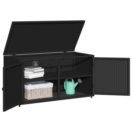 Garden Storage Cabinet Black 110x55x60.5cm Poly Rattan - Image 5