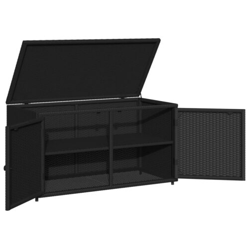 Garden Storage Cabinet Black 110x55x60.5cm Poly Rattan - Image 6
