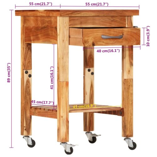 Kitchen Trolley 55x55x89cm Solid Wood Acacia - Image 8