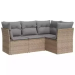 4-Piece Garden Sofa Set with Cushions Beige Poly Rattan Wicker Outdoor Patio Furniture