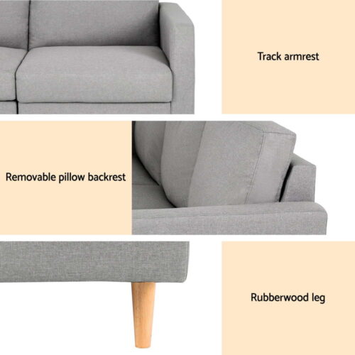 Artiss 3 Seater Sofa 225cm Linen Fabric Grey - Image 6
