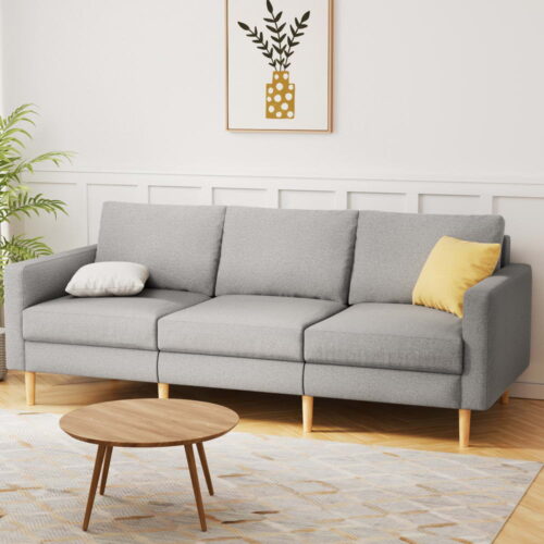 Artiss 3 Seater Sofa 225cm Linen Fabric Grey - Image 7