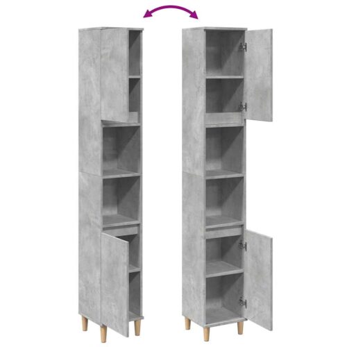 Bathroom Cabinet Concrete Grey 30x30x190cm Engineered Wood - Image 9