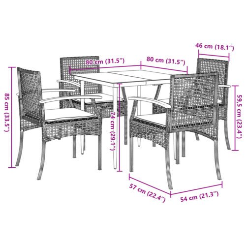 5-Piece Garden Dining Set with Cushions Black Poly Rattan - Image 10
