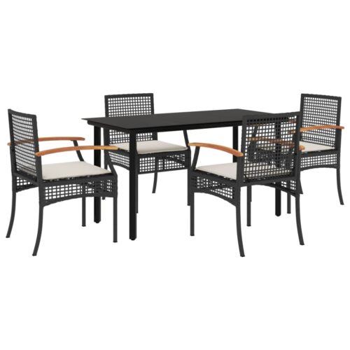 5-Piece Garden Dining Set with Cushions Black Poly Rattan - Image 12