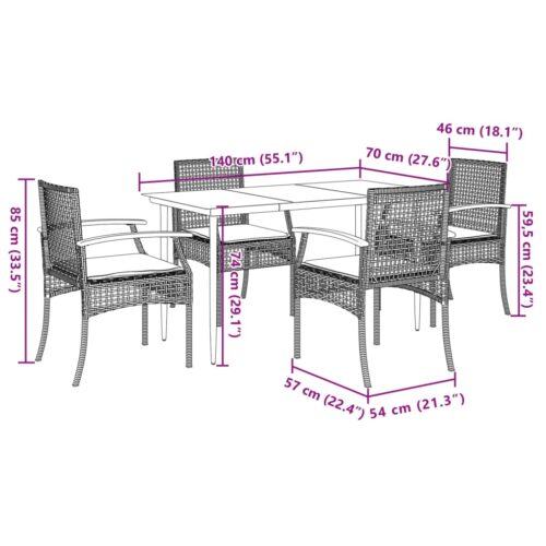 5-Piece Garden Dining Set with Cushions Black Poly Rattan - Image 7