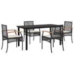 5-Piece Garden Dining Set with Cushions Black Poly Rattan