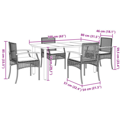 5-Piece Garden Dining Set with Cushions Black Poly Rattan - Image 7