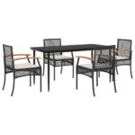 5-Piece Garden Dining Set with Cushions Black Poly Rattan