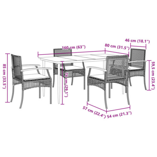 5-Piece Garden Dining Set with Cushions Black Poly Rattan - Image 7