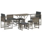 7-Piece Garden Dining Set with Cushions Grey Poly Rattan