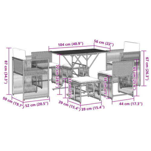 7-Piece Garden Dining Set with Cushions Grey Poly Rattan - Image 12